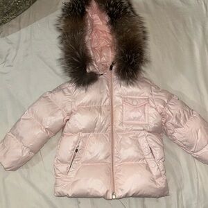 Moncler Blush Pink Puffer Jacket with Fur Trim